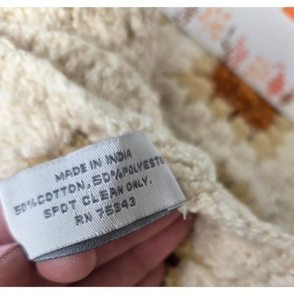 The Farmhouse‎ Rachel Ashwell Fall Cozy Crochet Cream and Orange Table Runner